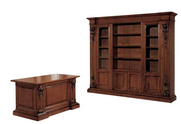Classic brown office set desk bookshelf table shelf