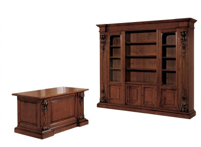 Classic brown office set desk bookshelf table shelf