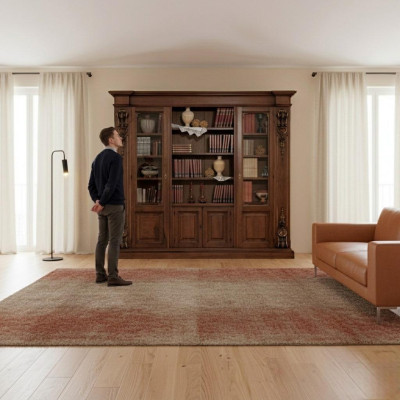 Large Brown Bookshelf Luxury Display Cabinet Solid Wood Furniture