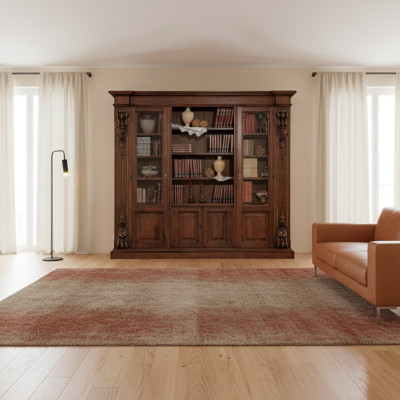 Large Brown Bookshelf Luxury Display Cabinet Solid Wood Furniture