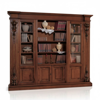 Large Brown Bookshelf Luxury Display Cabinet Solid Wood Furniture