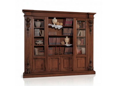 Large Brown Bookshelf Luxury Display Cabinet Solid Wood Furniture