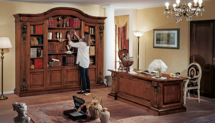 Brown classic office furniture solid wood desk bookcase cabinets