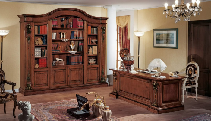 Brown classic office furniture solid wood desk bookcase cabinets
