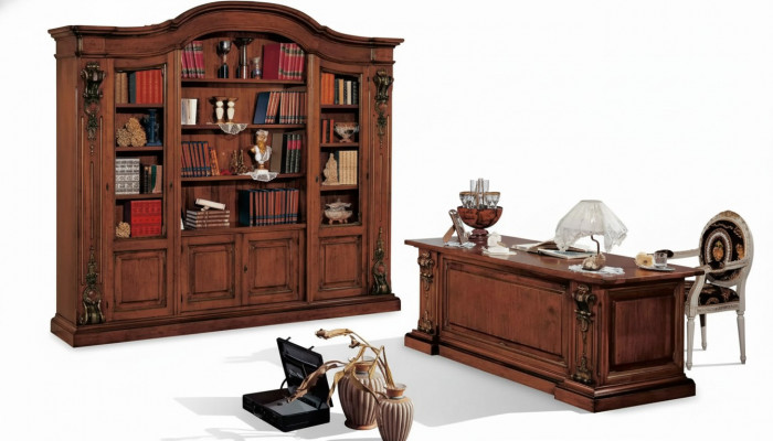 Brown classic office furniture solid wood desk bookcase cabinets