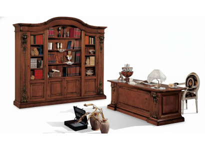 Brown classic office furniture solid wood desk bookcase cabinets