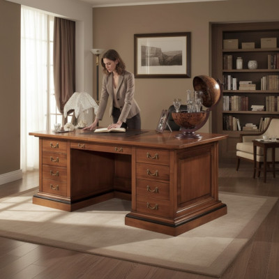 Brown solid wood desk classic office furniture study table