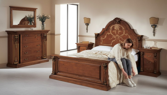Classic Brown Bedroom Set: Bed, 2x Nightstands, Dresser Set 5-piece
