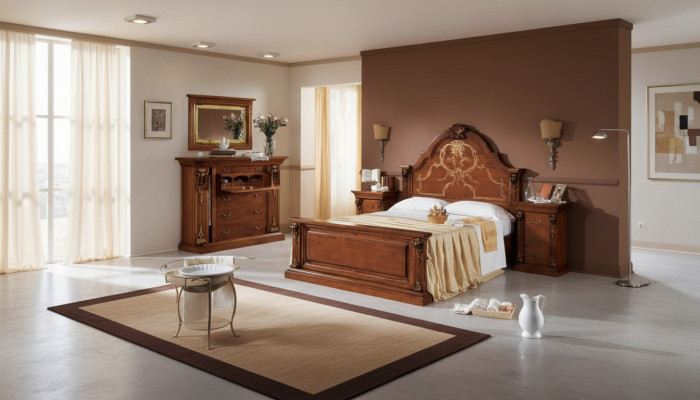 Classic Brown Bedroom Set: Bed, 2x Nightstands, Dresser Set 5-piece