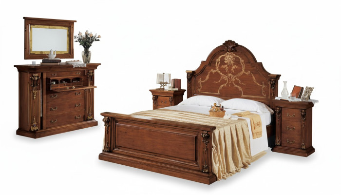 Classic Brown Bedroom Set: Bed, 2x Nightstands, Dresser Set 5-piece