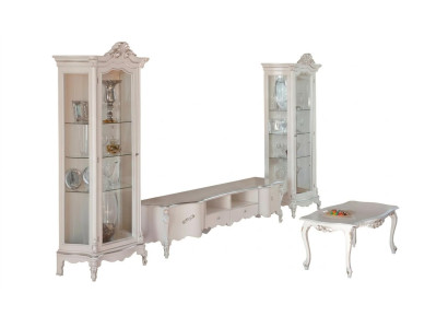 White living room wall unit luxury furniture TV stand 2x display cabinets coffee table