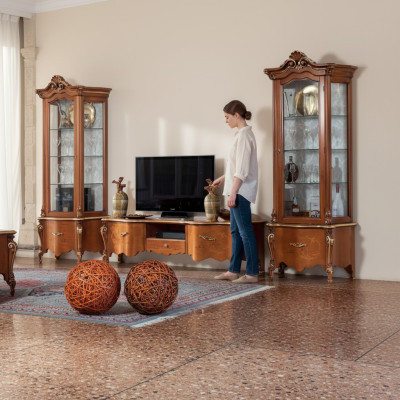 Classic TV stand luxury 2x display cabinet living room furniture wall unit wood