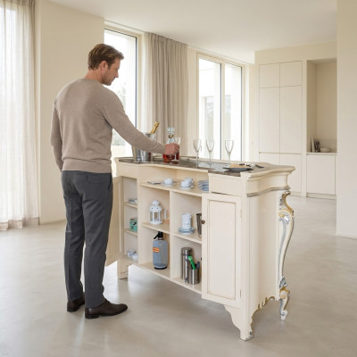 White bar counter, classic style bar counter, wood bar counter, bar.