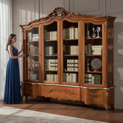 Classic luxury bookcase solid wood furniture display cabinet shelf cabinet