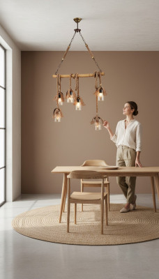 Lamp ceiling light chandelier bamboo glass brown
