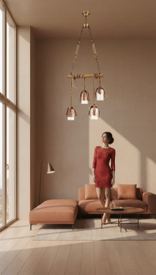 Lamp Bamboo Ceiling Light Chandelier Ceiling Lamp Glass Brown