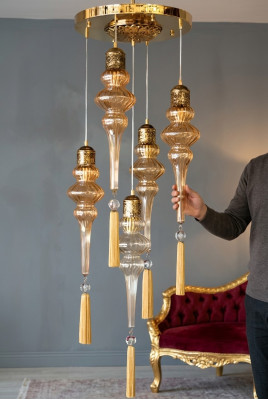Chandelier Round Ceiling Light Ceiling Lamp Glass Gold