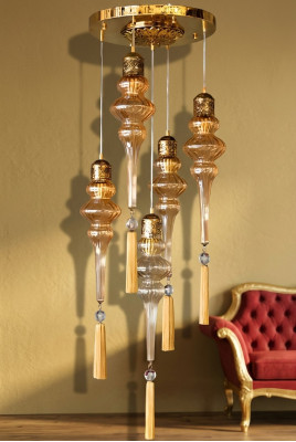 Chandelier Round Ceiling Light Ceiling Lamp Glass Gold