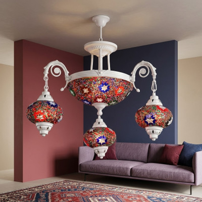 Ceiling chandelier, lustre chandelier, ceiling lamp, glass art lamps, white.