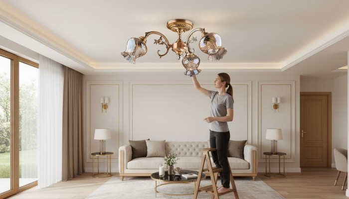 Chandelier Ceiling Light Pendant Ceiling Lamp Glass Gold Art