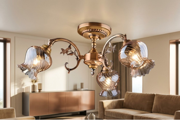 Chandelier Ceiling Light Pendant Ceiling Lamp Glass Gold Art