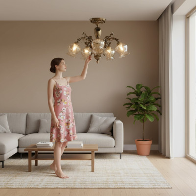 Ceiling lamp ceiling chandelier flowers chandelier lamp glass brown