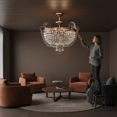 Luxury Ceiling Chandelier Lustre Chandelier Ceiling Lamp Gold Crystal Round Lamp