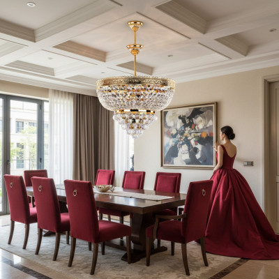Round Chandelier Luxury Ceiling Light Crystal Gold 50x60
