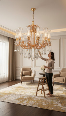 Luxury ceiling light chandelier crystal gold ceiling lamp