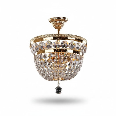 Round Luxury Chandelier Ceiling Lamp Gold Crystal Art