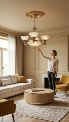 Chandelier Ceiling Light Pendant Ceiling Fixture Lamp Glass Gray Gold
