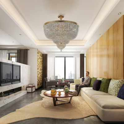 Luxury Ceiling Light Lustre Lamp Lighting Chandelier Crystal Gold 100cm