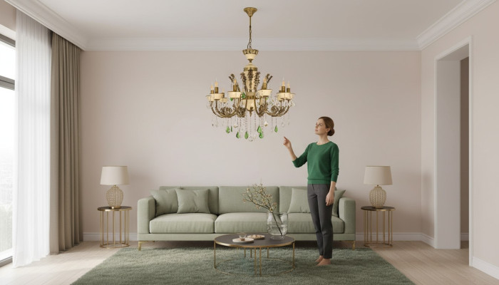 Luxury chandelier ceiling lamp fixture light brown crystal 80cm
