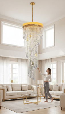 Chandelier Ceiling Light Luxury Gold Ceiling Lamp Crystal Style
