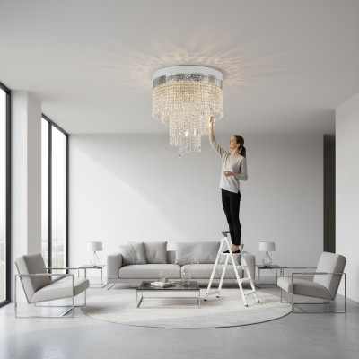 Luster Ceiling Light Silver Chandelier Ceiling Lamp Crystal 40x70 Lamp