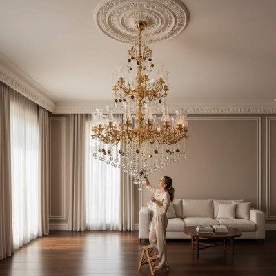 Luxury Ceiling Light Gold Chandelier Ceiling Lamp Crystal 130x280cm
