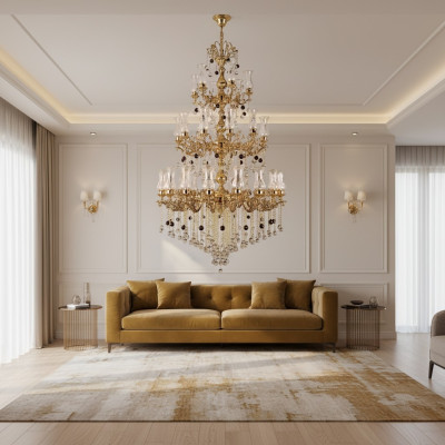Luxury Ceiling Light Gold Chandelier Ceiling Lamp Crystal 130x280cm