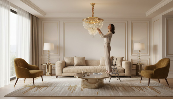 Chandelier Ceiling Light Luxury Gold Ceiling Lamp Crystal Style