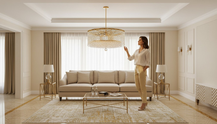 Luster Ceiling Light Luxury Gold Chandelier Round Ceiling Lamp Crystal Style