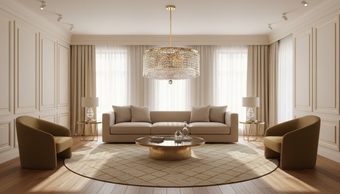 Luster Ceiling Light Luxury Gold Chandelier Round Ceiling Lamp Crystal Style