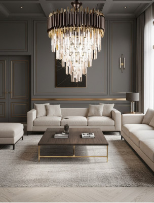 Luxury Chandelier Ceiling Light Gold Ceiling Lamp Crystal Round