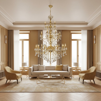 Luster Chandelier Ceiling Light XXL Luxury Gold Ceiling Lamp Crystal