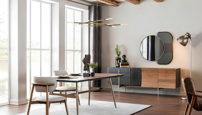 Group Dining Room Dining Table Chairs Sideboard 8-Piece Wood Table Brown New