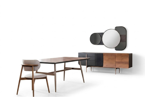Group Dining Room Dining Table Chairs Sideboard 8-Piece Wood Table Brown New