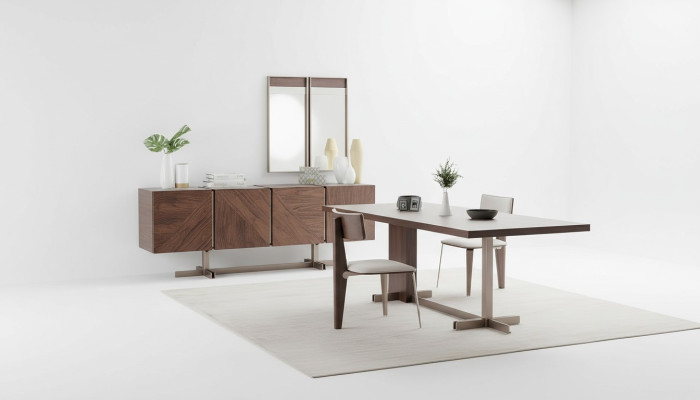 Dining room dining table set chairs sideboard 8-piece wood table brown dining set
