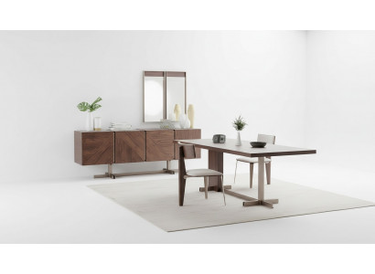 Dining room dining table set chairs sideboard 8-piece wood table brown dining set