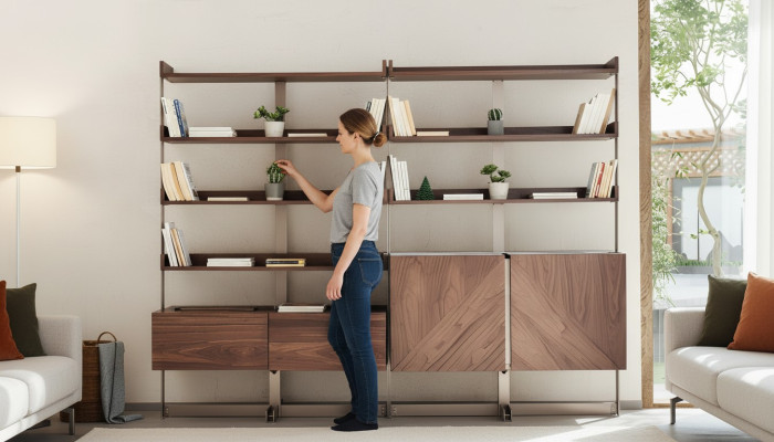 Modern display cabinet living room furniture shelf standing shelf solid wood furniture brown shelves