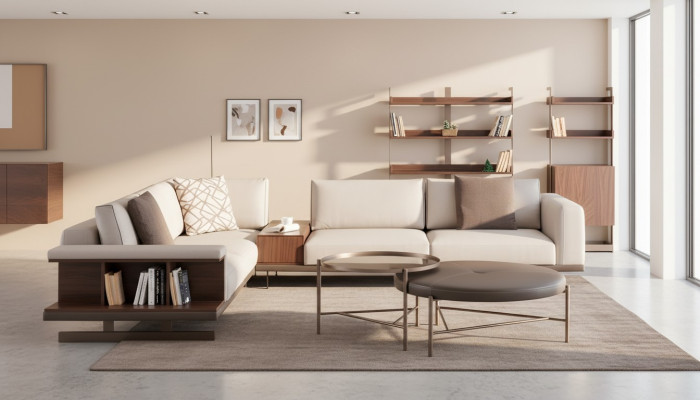 Modern beige corner sofa luxury L-shaped couch fabric sofas living room furniture