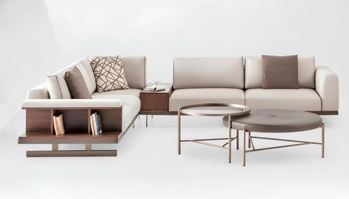 Modern beige corner sofa luxury L-shaped couch fabric sofas living room furniture