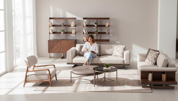 Modern sofa set luxury furniture upholstery textile couch gray modern sofa